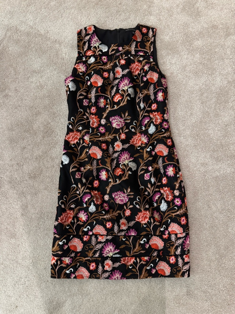 White House Black Market Black Sleeveless Floral Embroidered Midi Dress